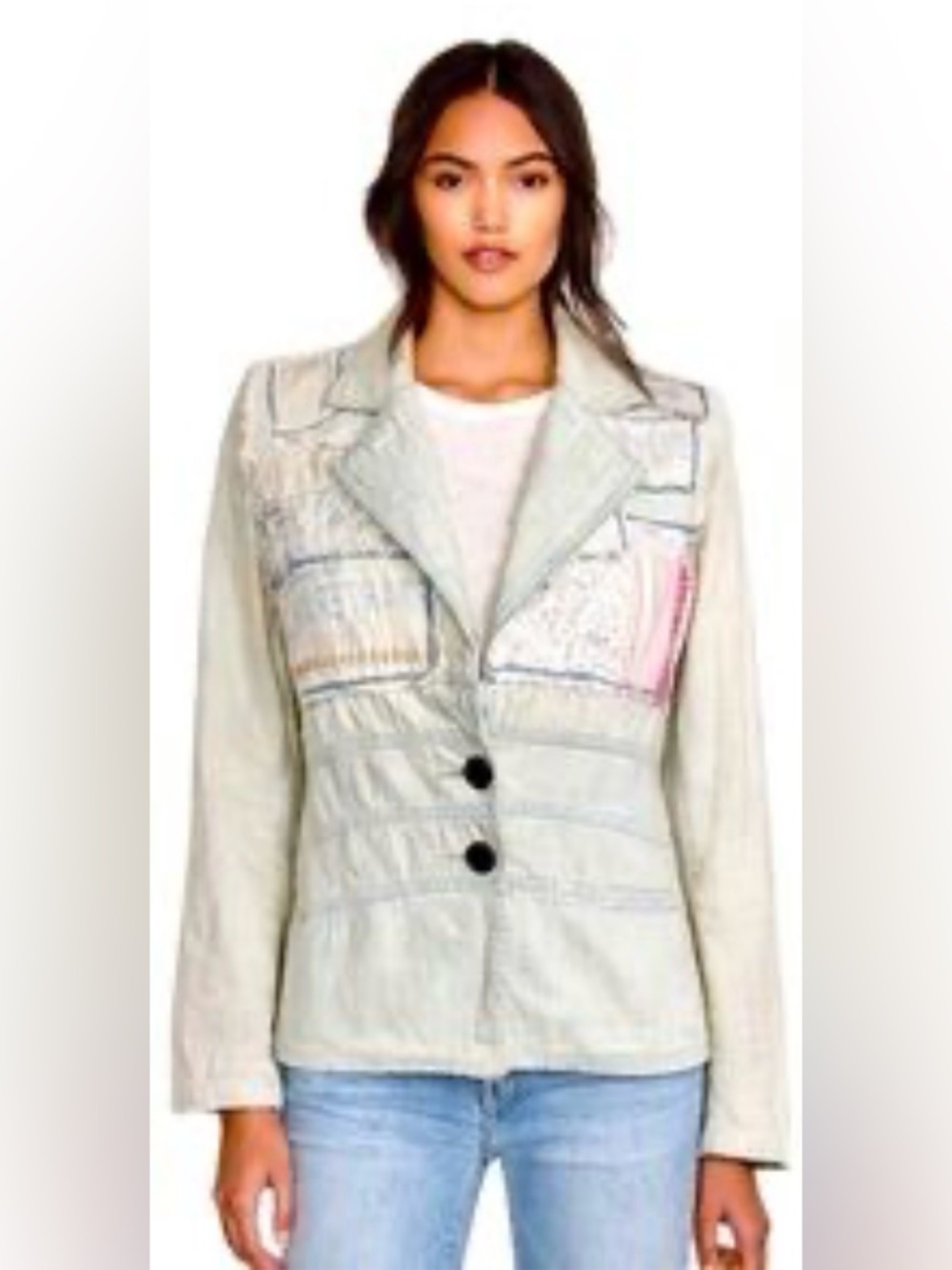 Free People Americana Scrapbook Denim Jacket Size 2